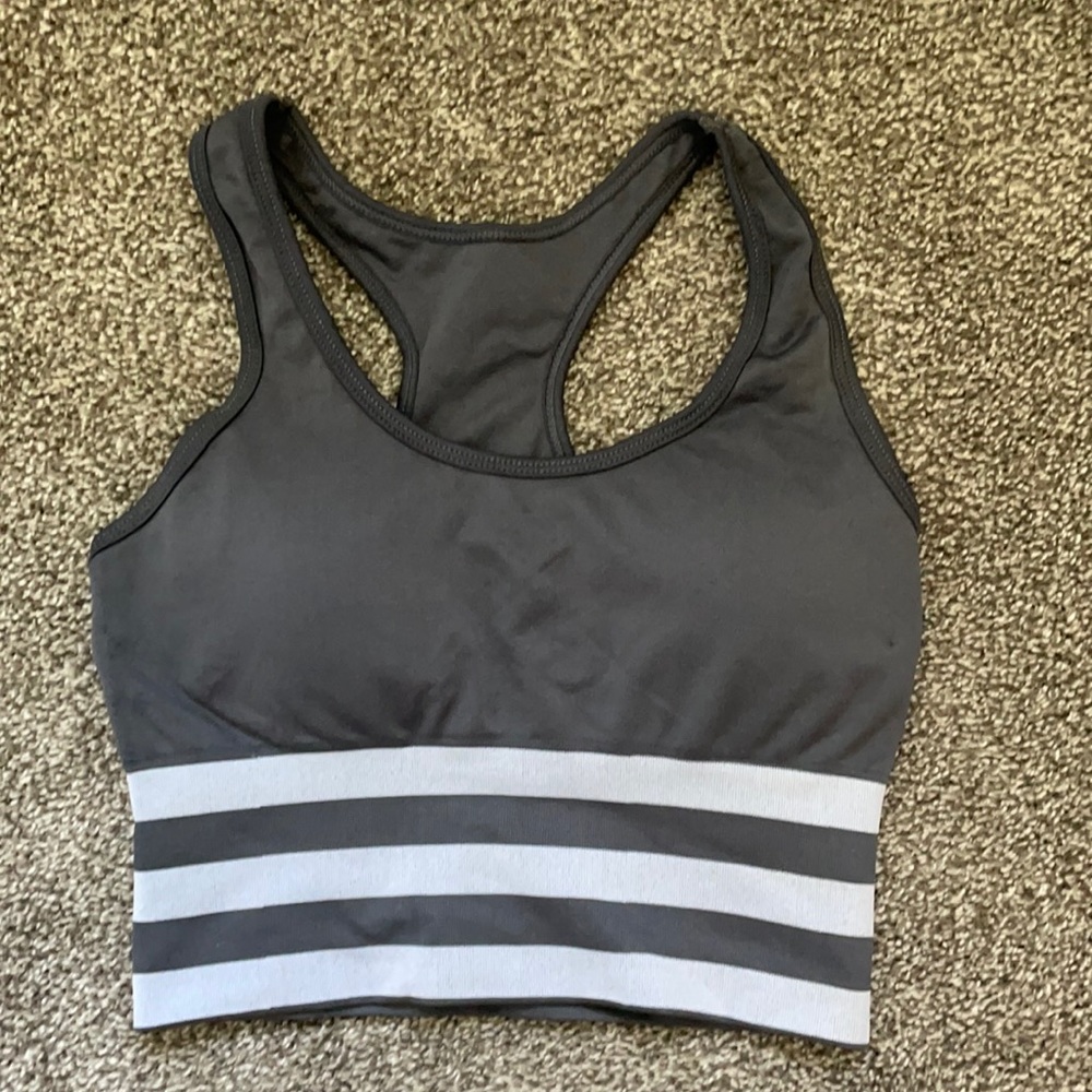 Dark gray and light gray Savvi striped bra